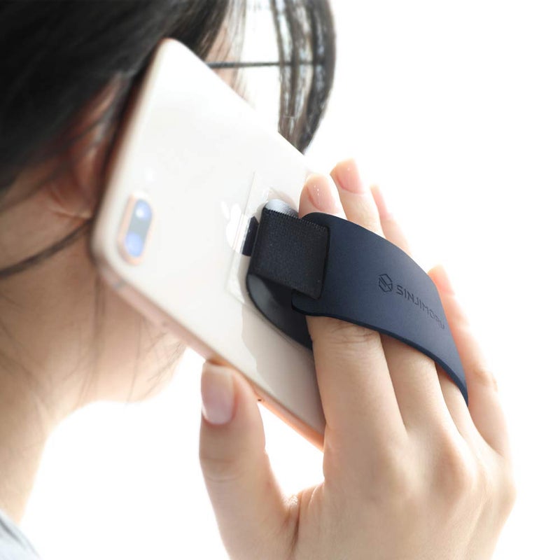 Sinjimoru Phone Grip with Silicone Band â€“ Comfortable One-Hand Holder & Kickstand for Smartphones, Tablets, and eReaders for iPhone, Android, and Kindle Sinji Grip Silicone Black - Image 3